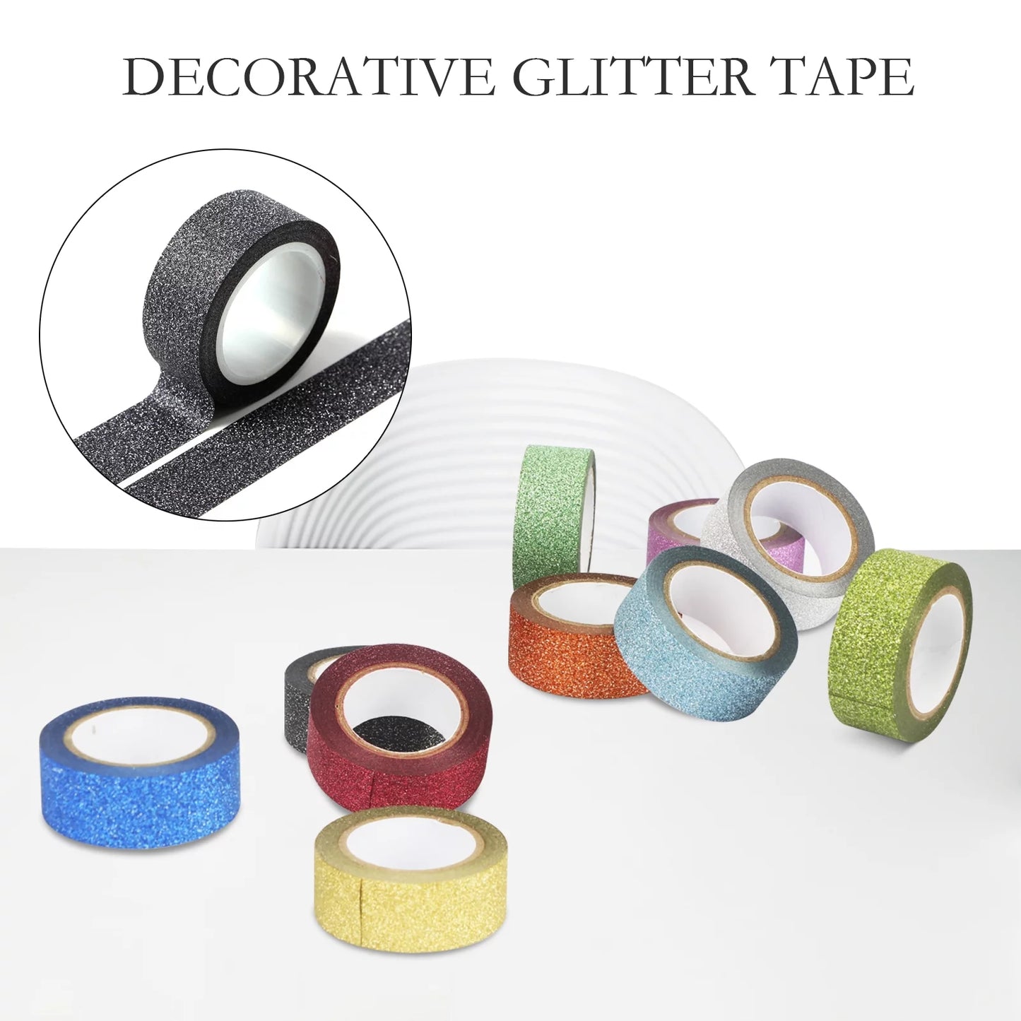 16.4 feet Length 10 Rolls Colored Glitter Decorative Washi Tape - DIY Glitter Washi Tape Masking Tape for Scrapbooking Decoration School Office Supplies