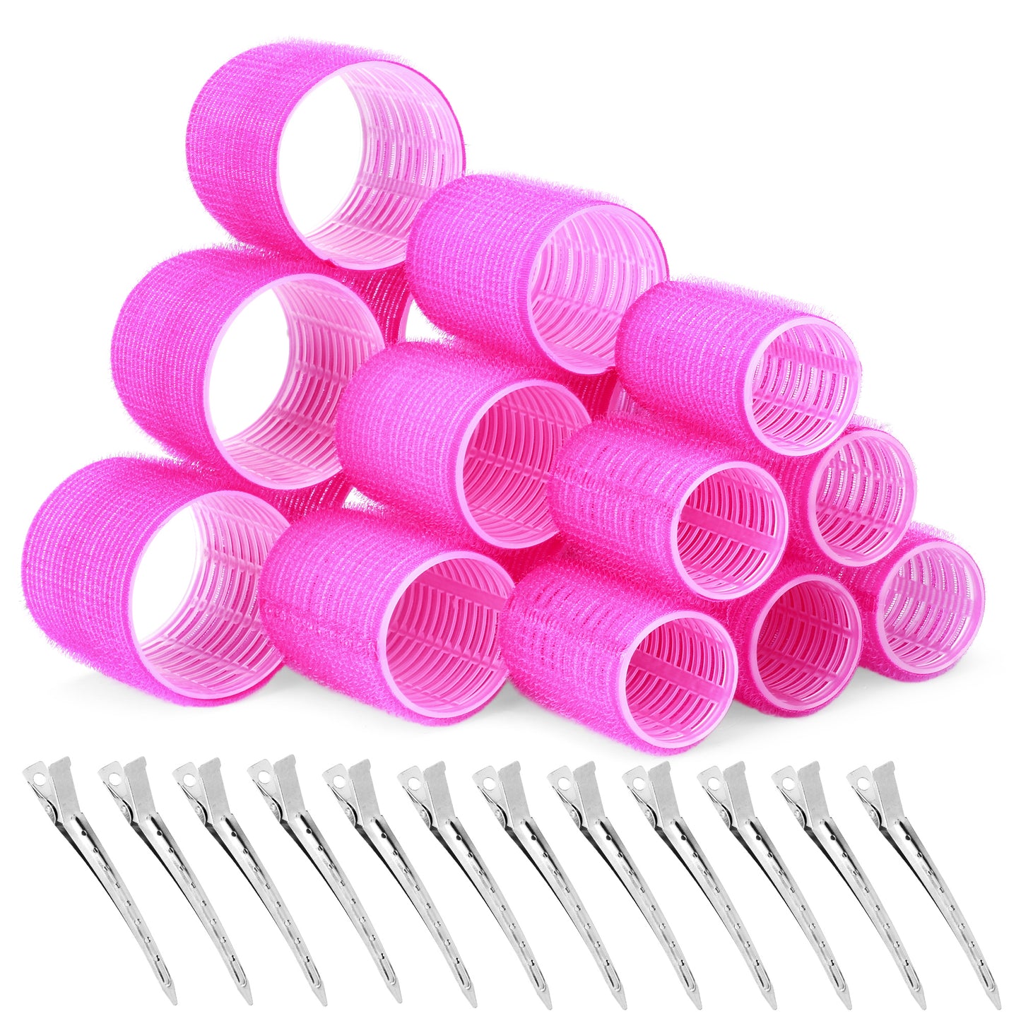 Create beautiful curls without heat or chemical damage. This set includes 18 hair curlers and 12 hair clips for various styles.