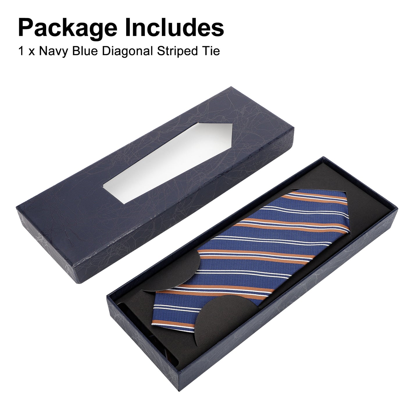 Navy Blue Diagonal Striped Tie - Elegant Gift for Special Occasions, Formal Events, and Business Meetings