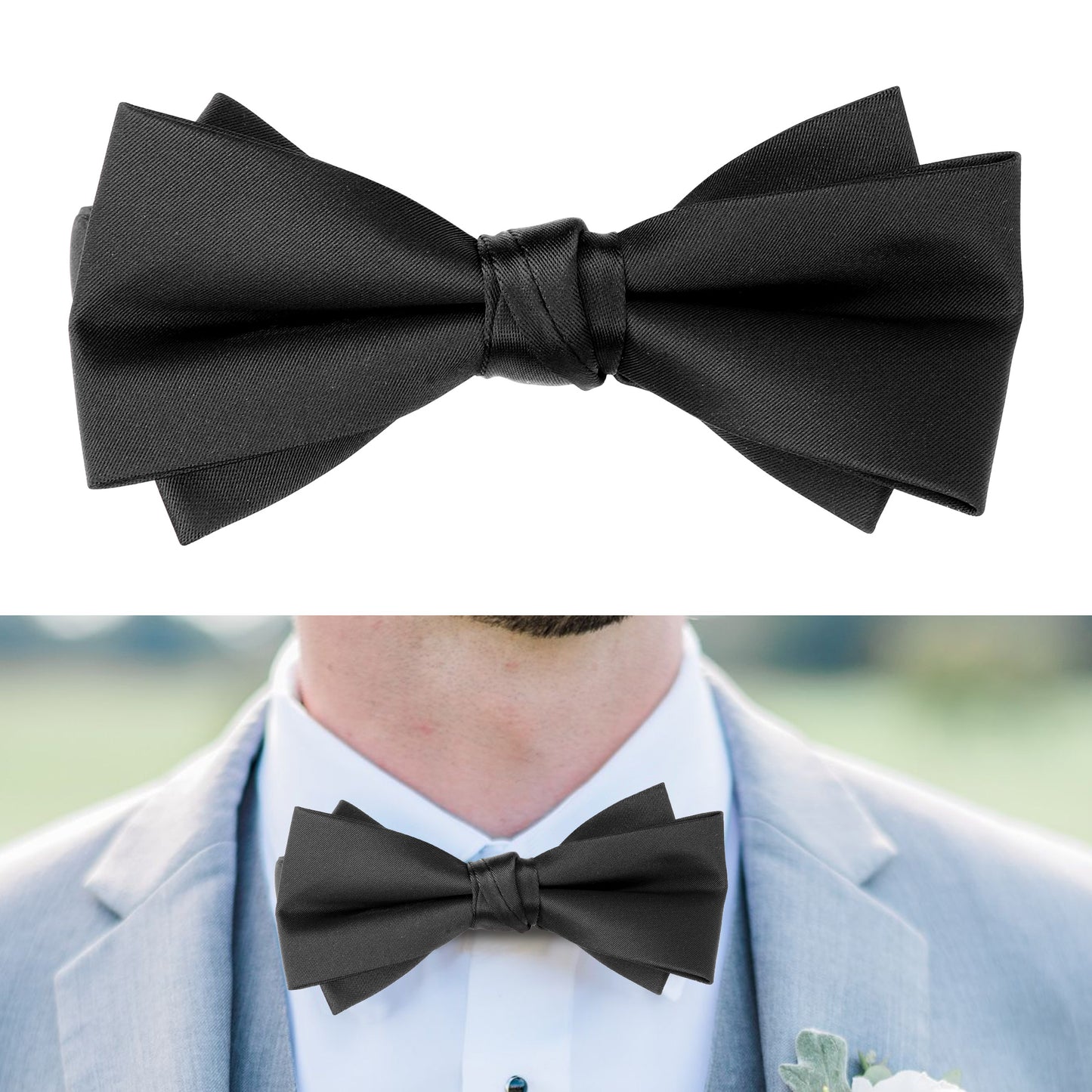 Classic Bow Tie Set - Black Silk Bow Tie with Gift Box for Men and Boys