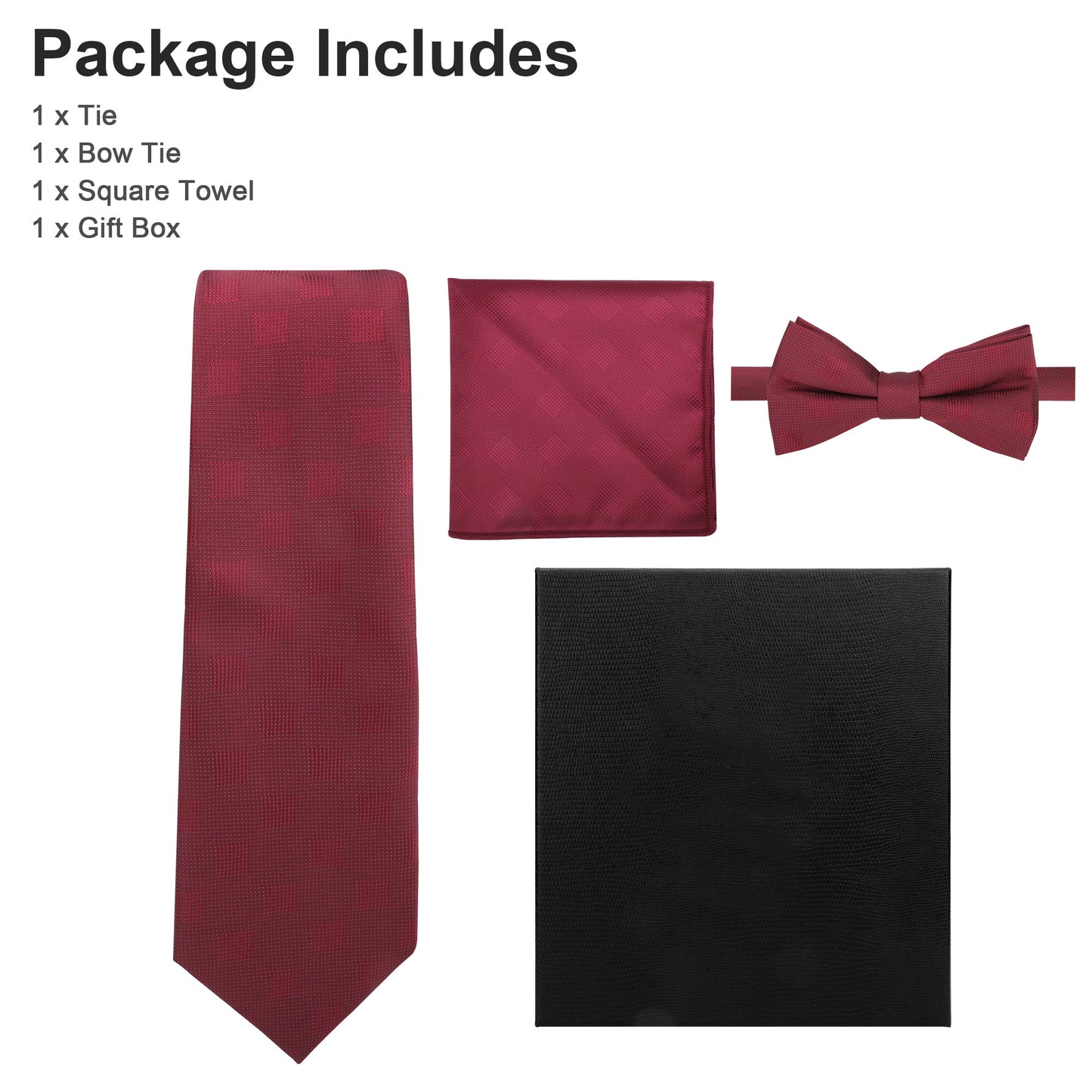 Men's Accessories Set - Tie, Bow Tie, Square Towel, and Gift Box for Formal Occasions