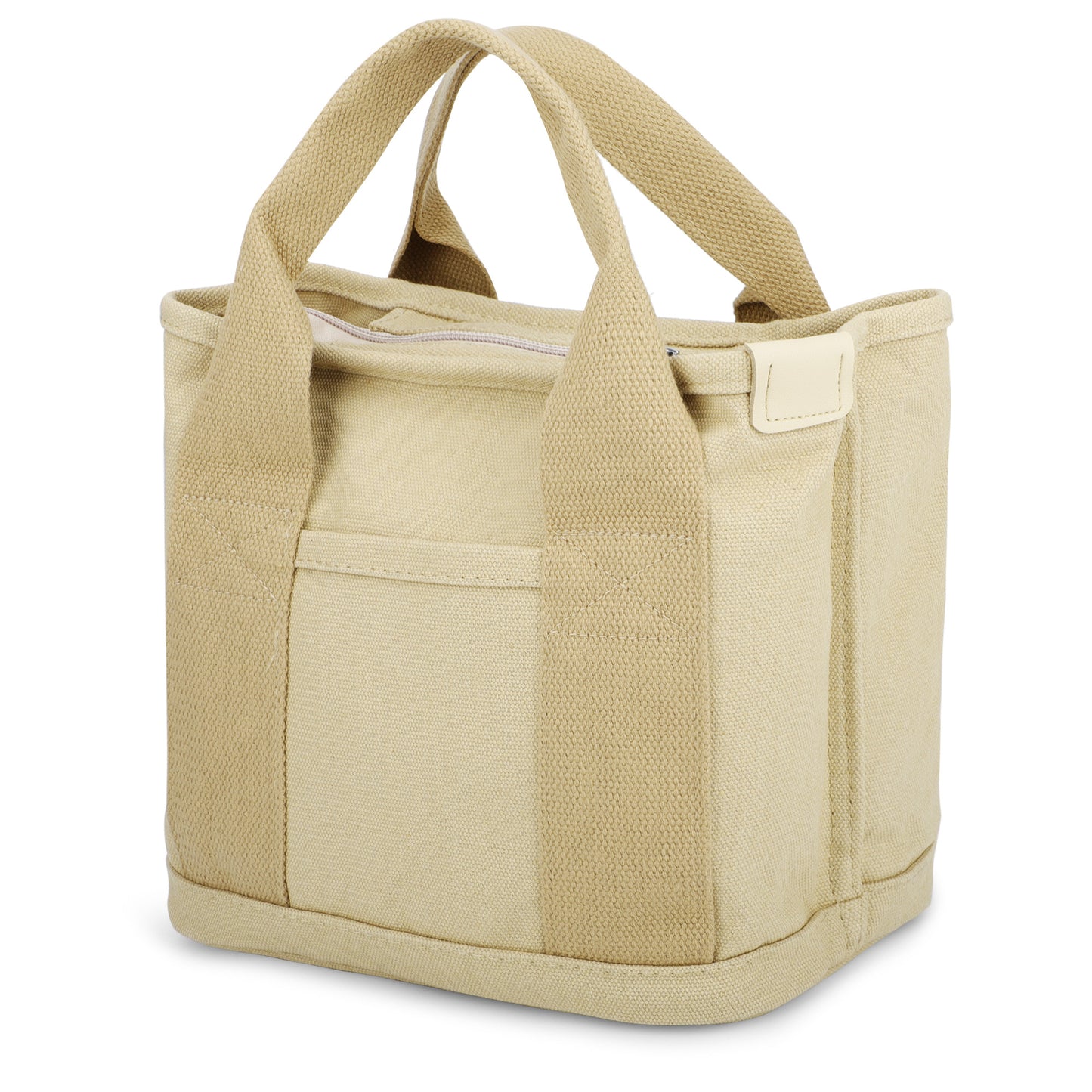 Small Canvas Tote Bag,  Stylish Handbag with Zipper and Top Handle, Satchel Purse for Women, Khaki