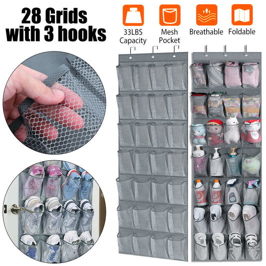 28 Grids Wall Hanging Shoe Organizer - Over Door Shoe Organizer Rack Hanging Storage Holder Hanger Bag Closet