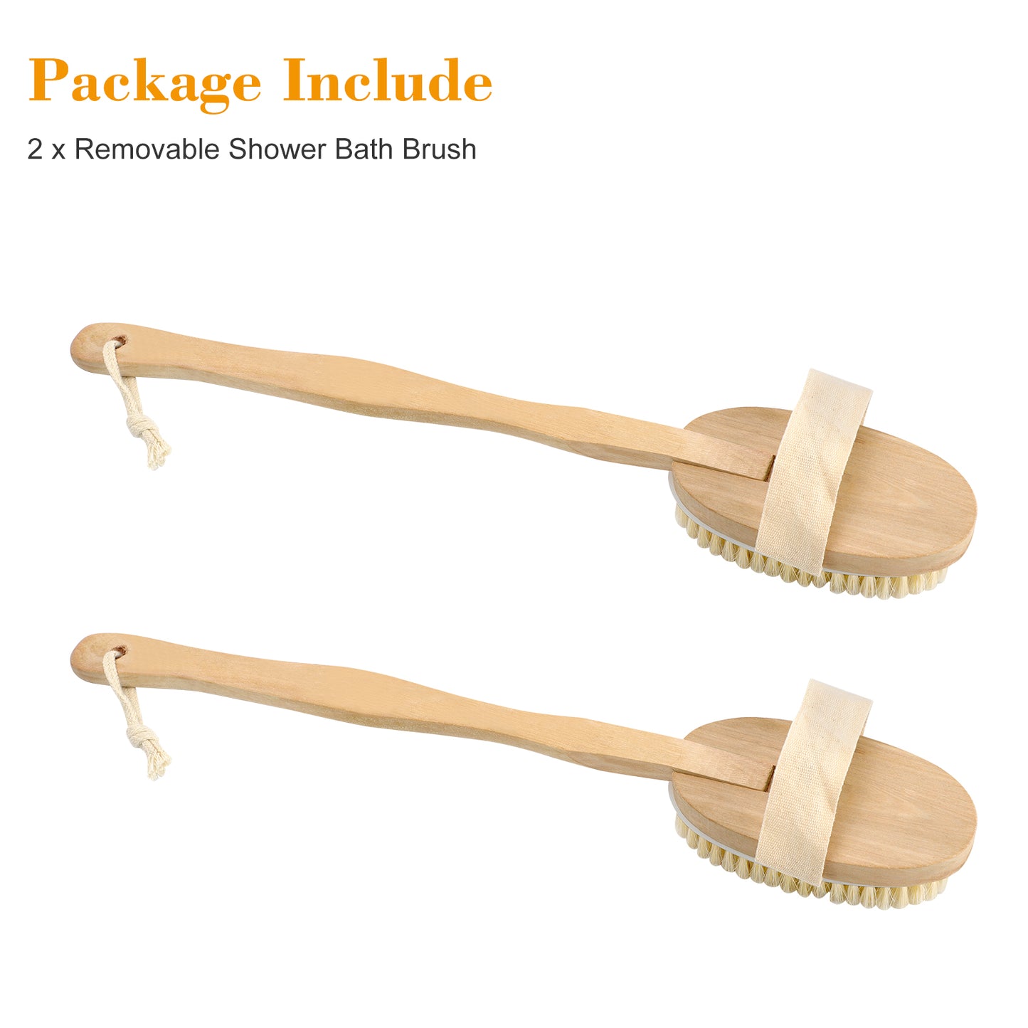 2Pcs Natural Wood Shower Bath Brush - Body Back Brush Bristles SPA Long Handle Scrub Massage Clean Bath Brush