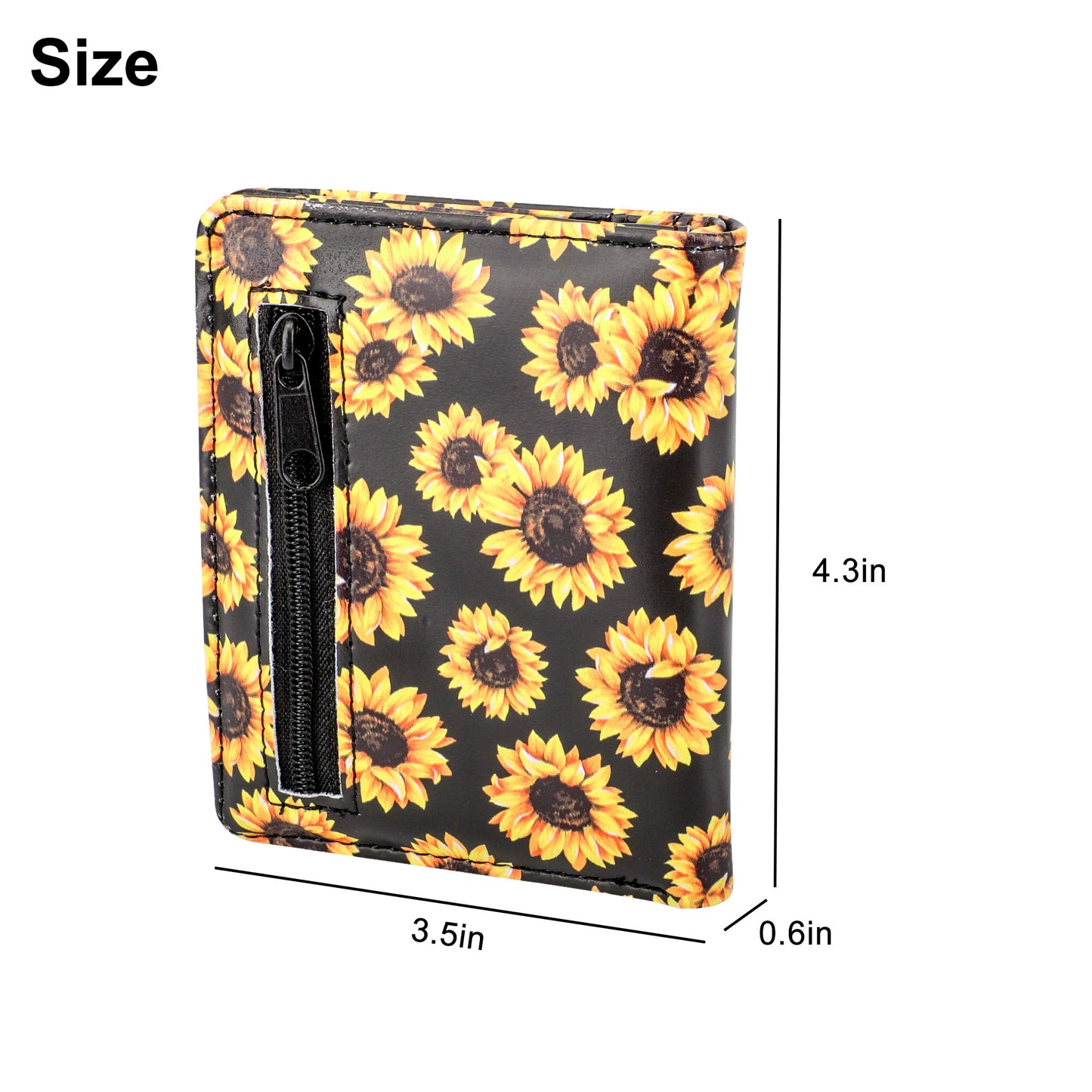 Small Leather Wallet - Bifold Button Closure, Compact and Stylish, Multiple Pockets for Cards and Currency, Sunflower Design