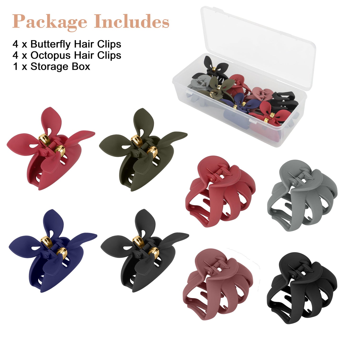 8 pcs Stylish Acrylic Hair Claw Clips - Butterfly & Octopus Designs,Versatile Hair Accessories for Styling, Portability, and Fashion Statements