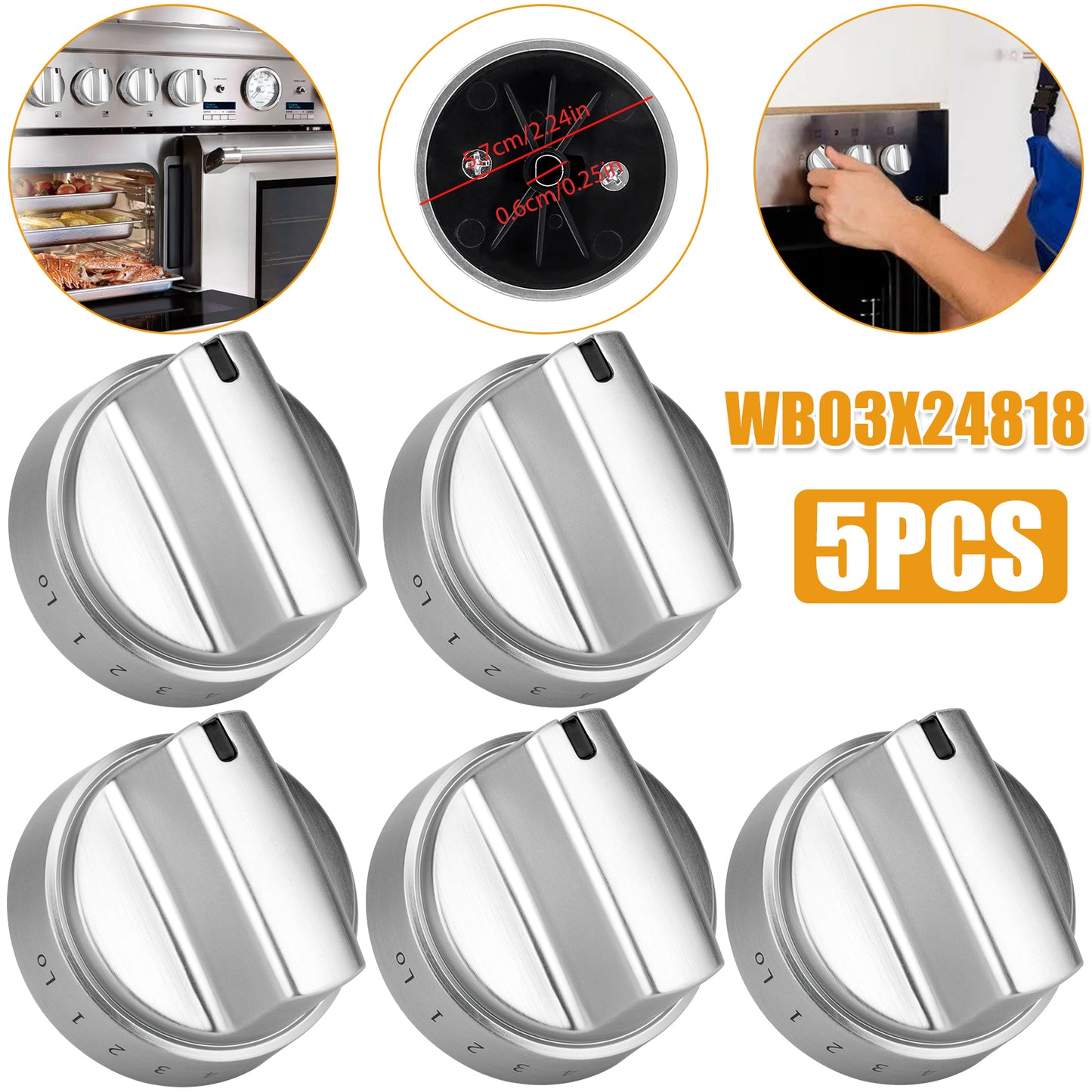 5PCS Gas Stove Knobs for GE Ranges - Durable Metal and ABS Plastic - Easy Installation