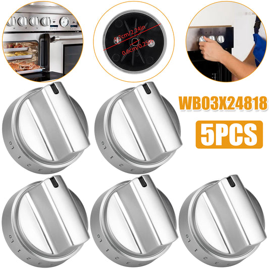 5PCS Gas Stove Knobs for GE Ranges - Durable Metal and ABS Plastic - Easy Installation