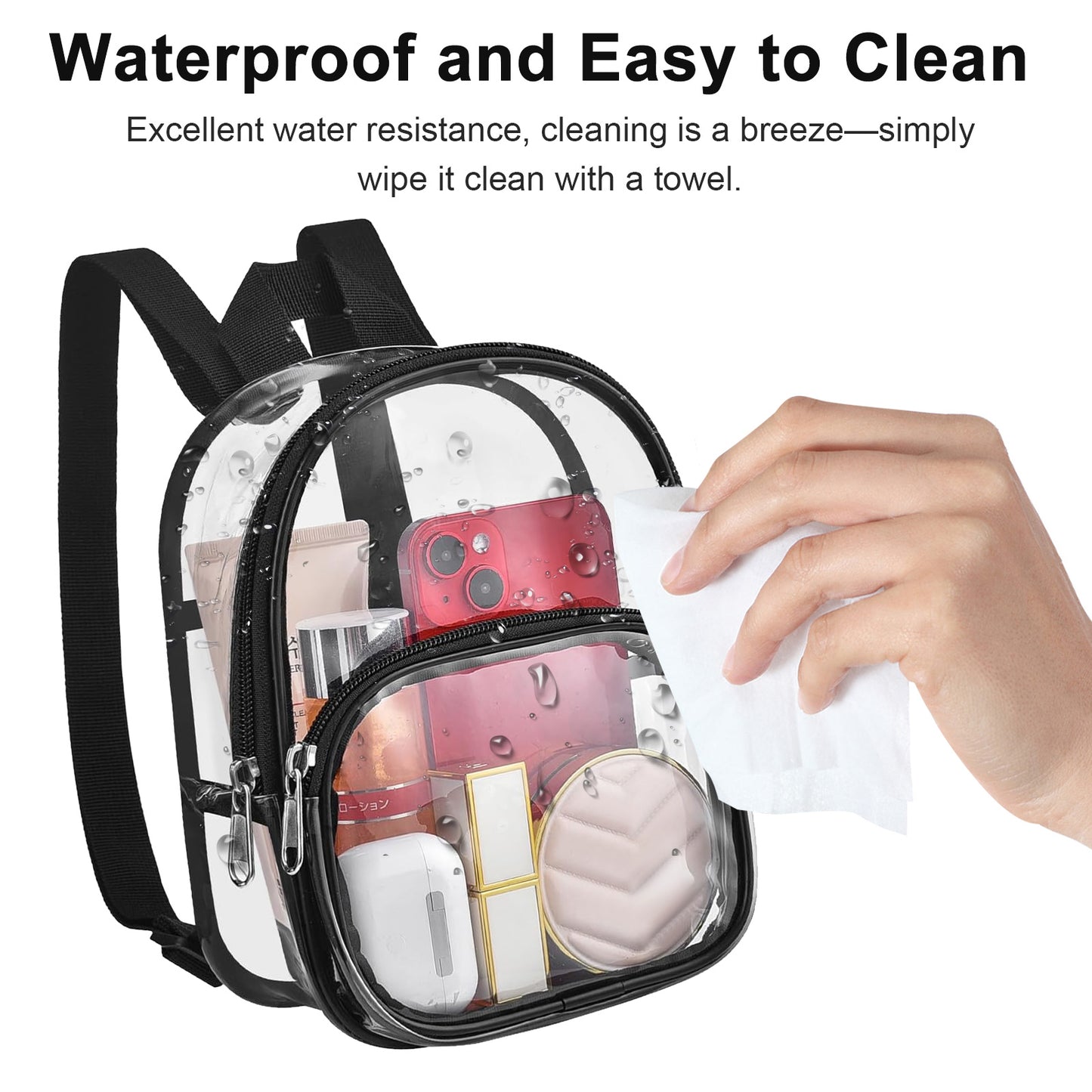 Fashion Mini Clear Backpack - 9x7.5x2.8 in Waterproof Small Clear Backpack for Security Travel Concert Sport Events(Black)