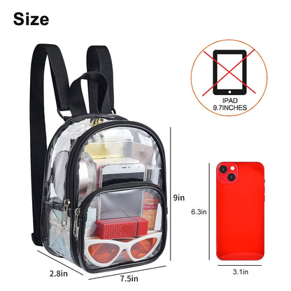 Fashion Mini Clear Backpack - 9x7.5x2.8 in Waterproof Small Clear Backpack for Security Travel Concert Sport Events(Black)