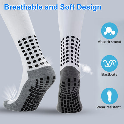 2Pcs New Sport Socks Anti Slip Sock - 42cm Men Women Football Socks Soccer Basketball Tennis Sport Socks Bicycle Running Sport Socks (black+white)