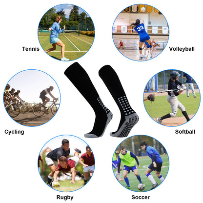 2Pcs New Sport Socks Anti Slip Sock - 42cm Men Women Football Socks Soccer Basketball Tennis Sport Socks Bicycle Running Sport Socks (black+white)