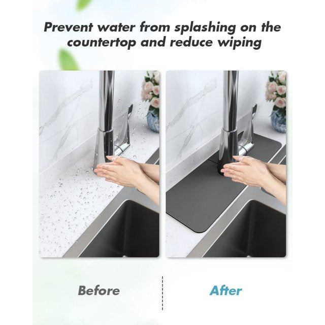 2pcs Super Absorbent Faucet Mats - Keep Countertops Clean and Dry with Quick-Dry Technology- Black
