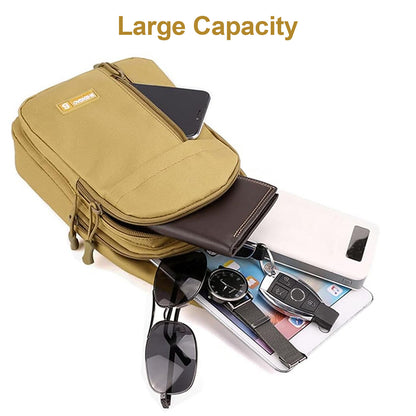 Men Canvas Sport Backpack Crossbody Bag - Outdoor Sport Sling Shoulder Small Bag Crossbody Chest Pack Backpack (Khaki)