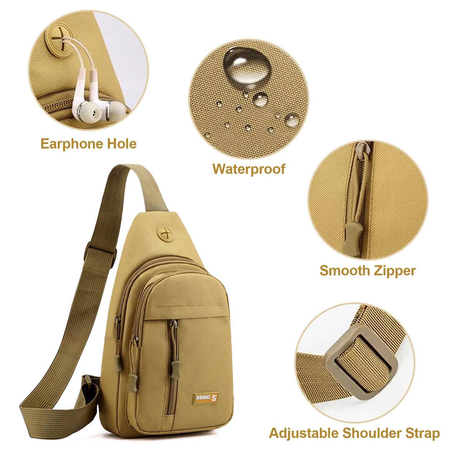 Men Canvas Sport Backpack Crossbody Bag - Outdoor Sport Sling Shoulder Small Bag Crossbody Chest Pack Backpack (Khaki)