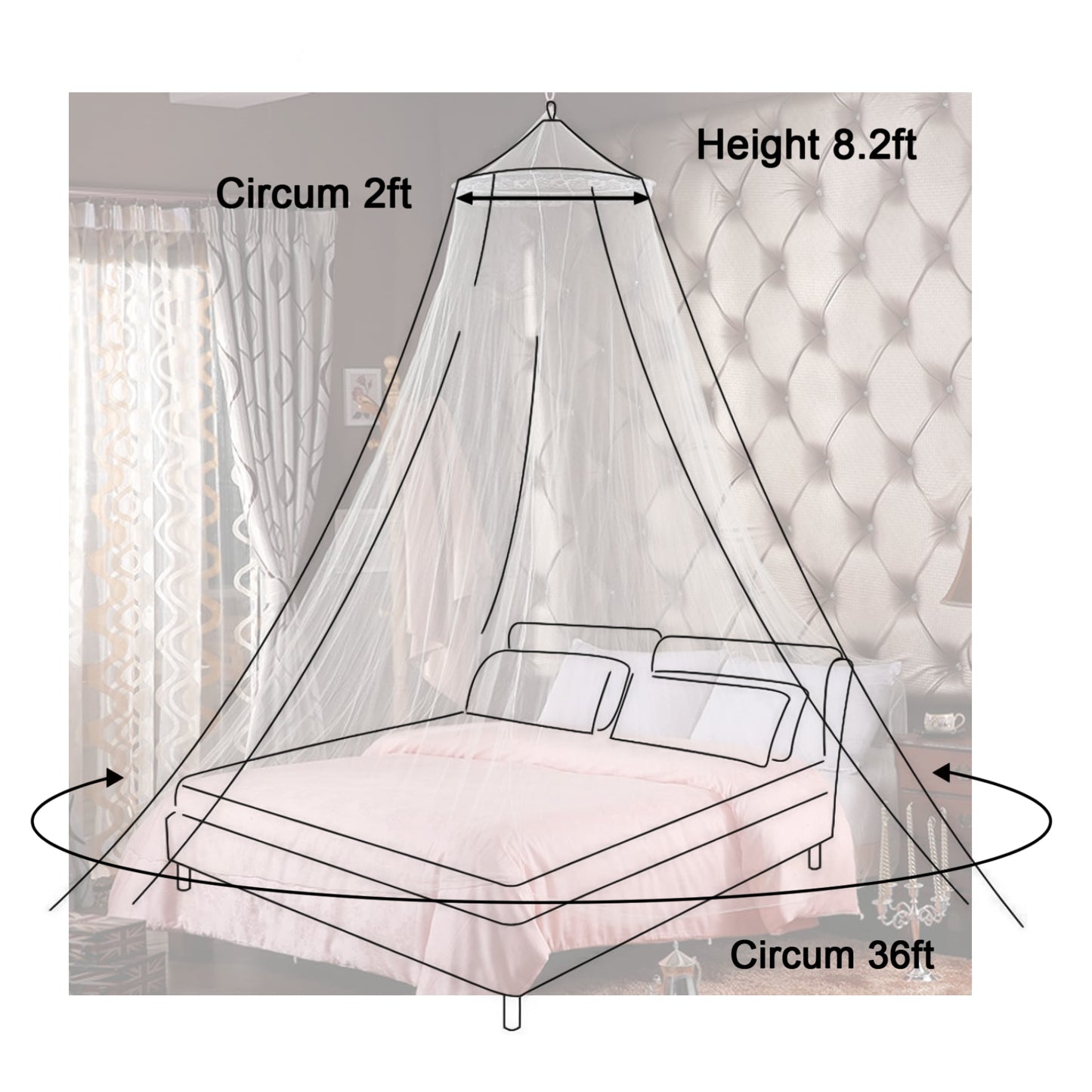 Mosquito Net, Mesh Bed Canopy Fit Twin to Full Bed, White