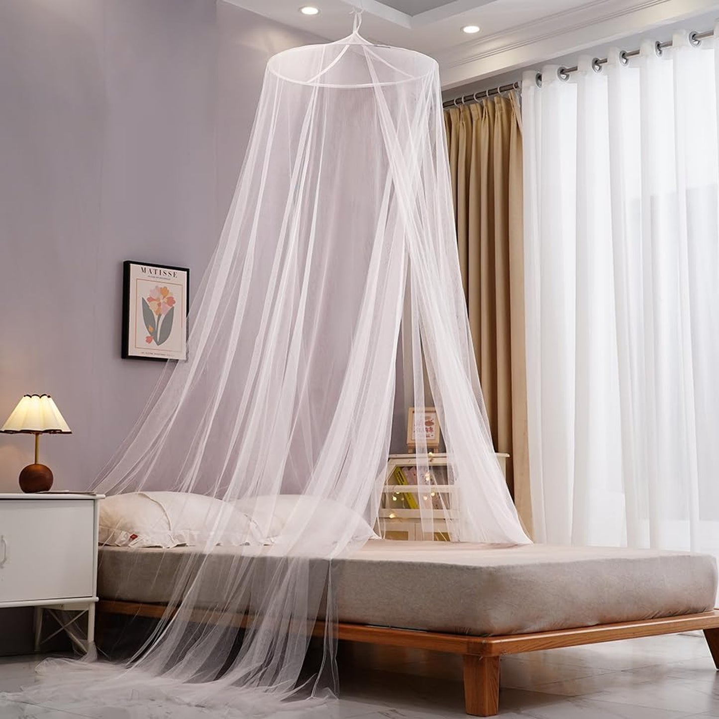 Mosquito Net, Mesh Bed Canopy Fit Twin to Full Bed, White