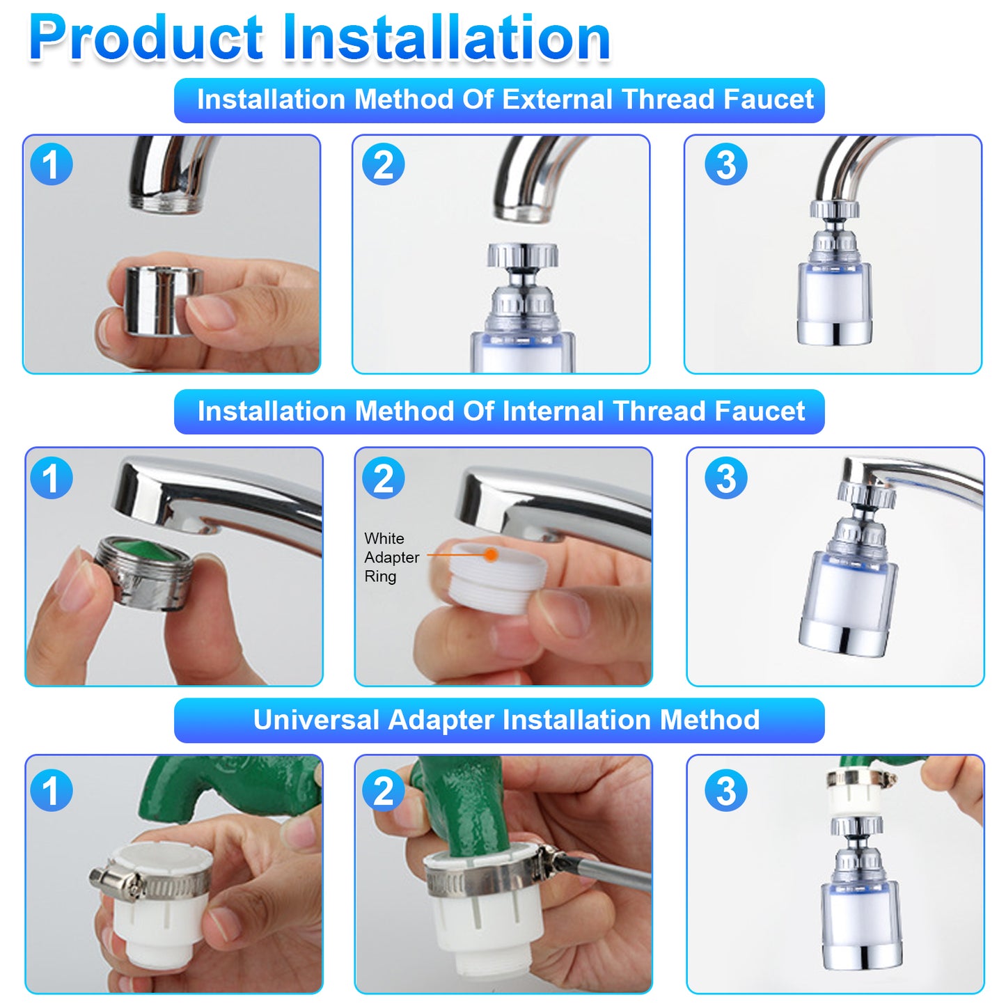 1 Faucet Water Filter and 5 Filter Cartridges - 360° rotatable anti-splash head,Water Filter Set for Hard Water Bath Filtration Purifier,for Kitchen Bathroom Washbasin Sink
