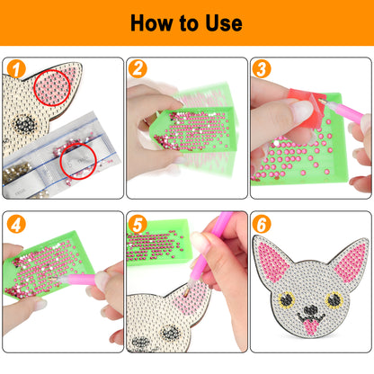 10 pcs Diamond Art Painting Coasters with Holder, DIY Small Dogs Diamond Painting Kits for Adults, Beginners