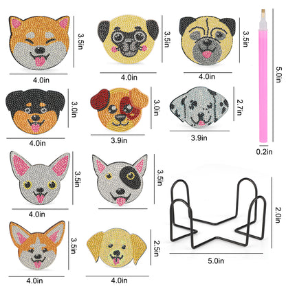 10 pcs Diamond Art Painting Coasters with Holder, DIY Small Dogs Diamond Painting Kits for Adults, Beginners