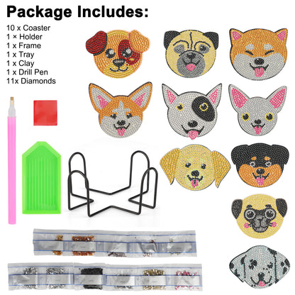 10 pcs Diamond Art Painting Coasters with Holder, DIY Small Dogs Diamond Painting Kits for Adults, Beginners