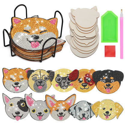 10 pcs Diamond Art Painting Coasters with Holder, DIY Small Dogs Diamond Painting Kits for Adults, Beginners