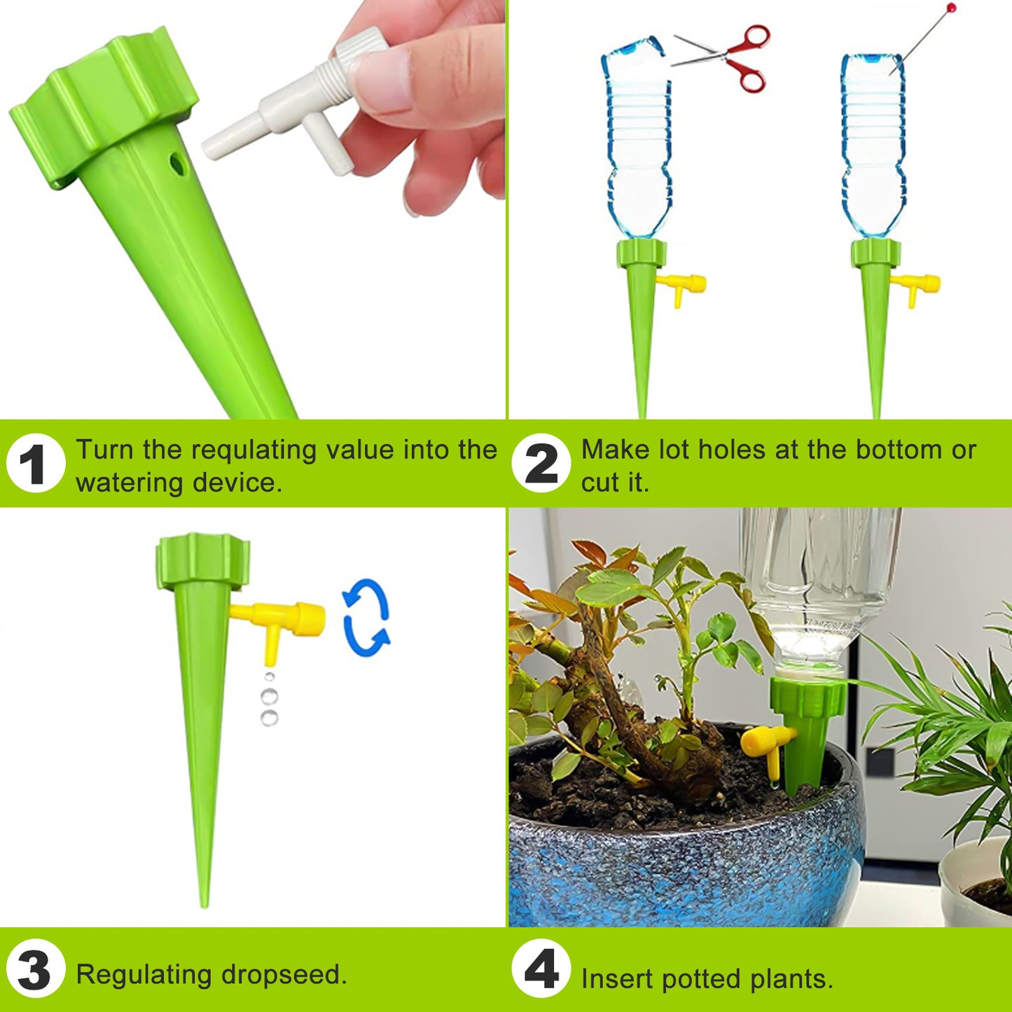 24 PCS Self Watering Spikes - Adjustable Valve for Convenient Plant Care - Eco-Friendly and Durable