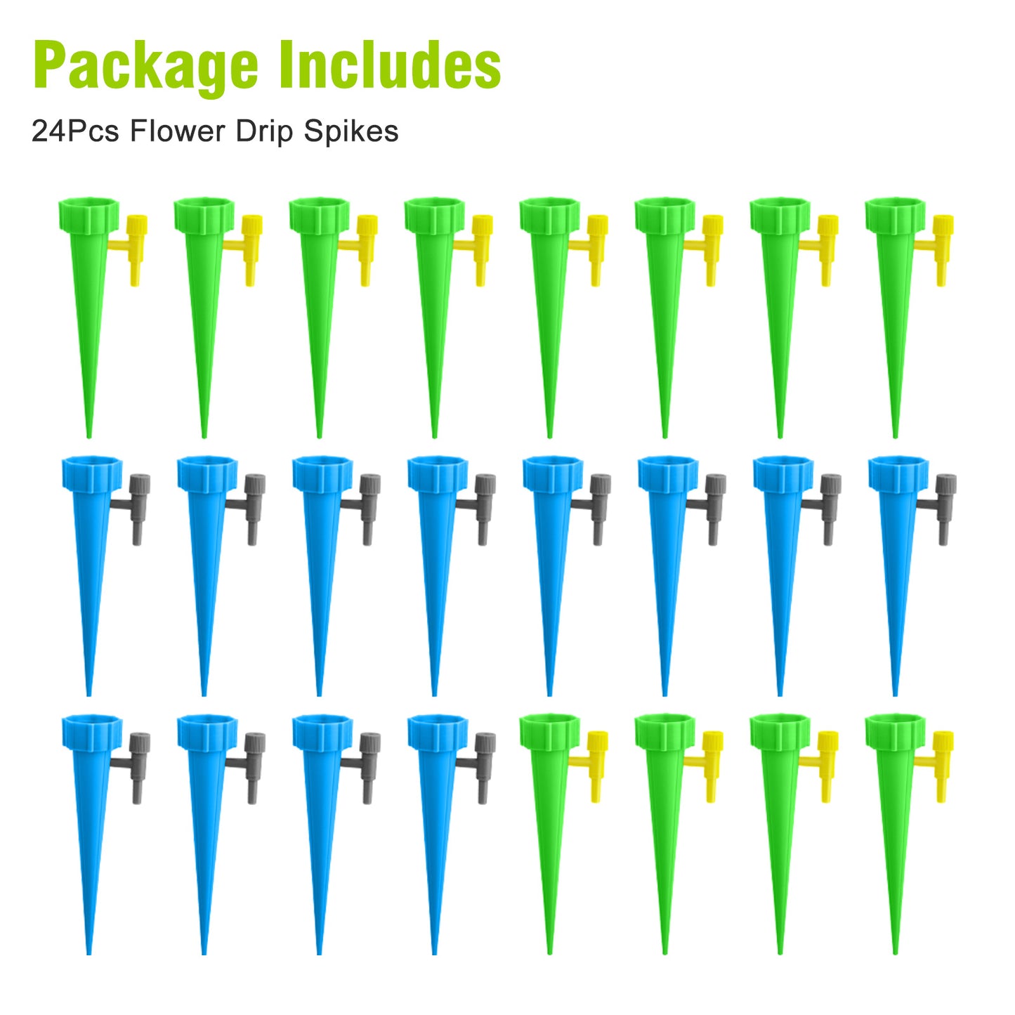 24 PCS Self Watering Spikes - Adjustable Valve for Convenient Plant Care - Eco-Friendly and Durable