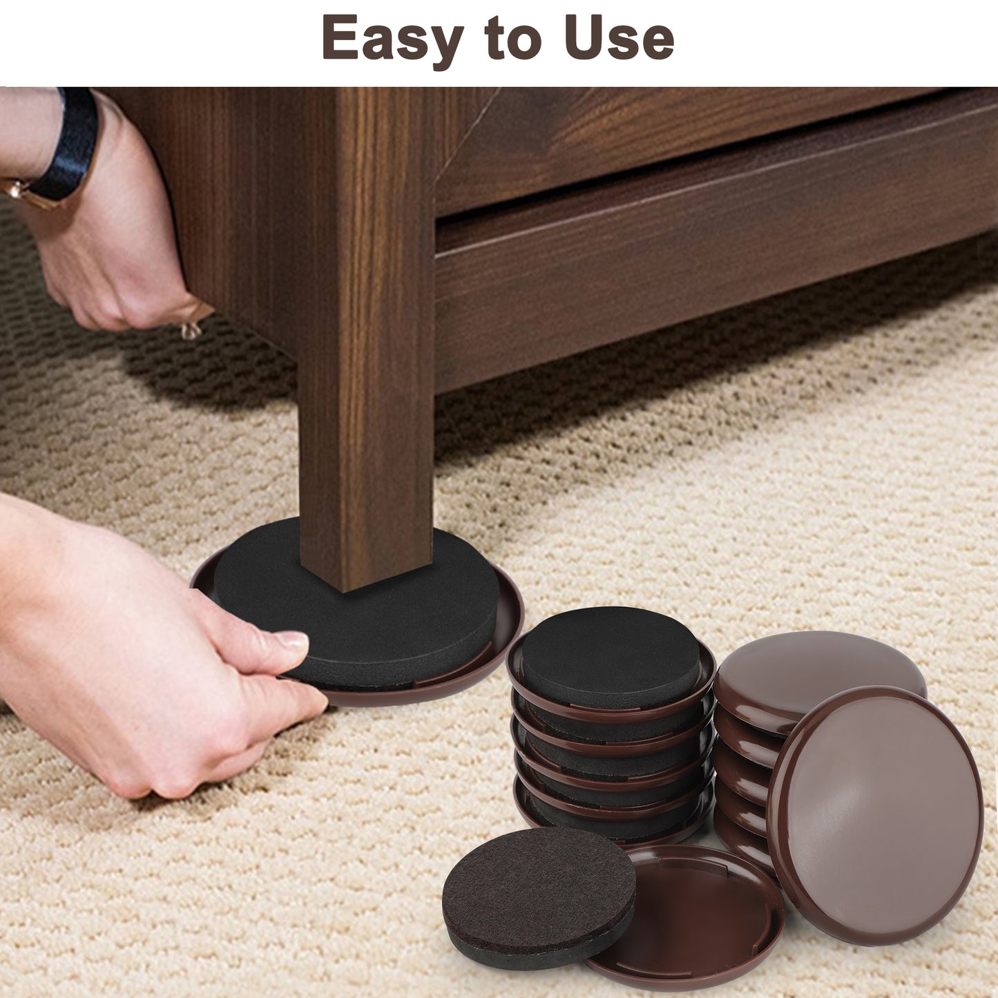 12pcs Furniture Felt Sliders - Furniture Sliders Pads Sliding Block Table Chair Leg Mat Floor Protector For Hardwood Rug (Brown)
