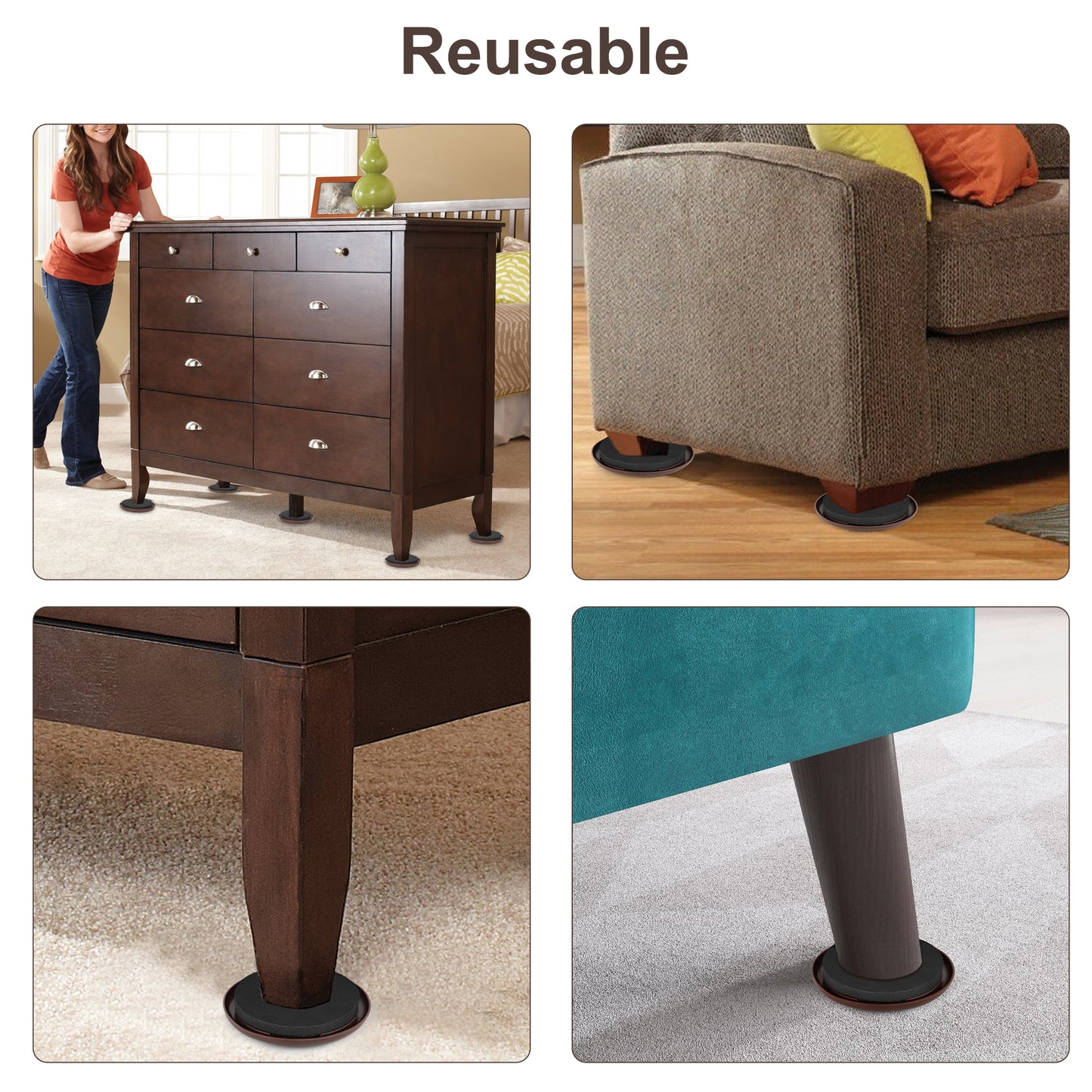 12pcs Furniture Felt Sliders - Furniture Sliders Pads Sliding Block Table Chair Leg Mat Floor Protector For Hardwood Rug (Brown)