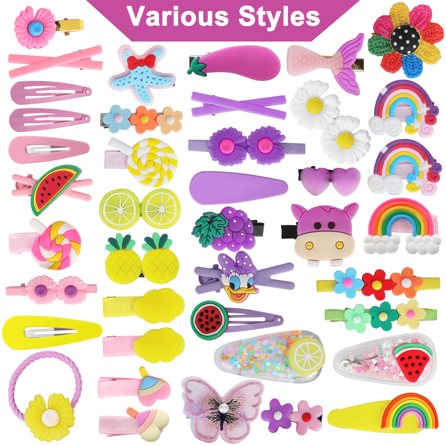 42pcs Cute Hair Clips for Baby Girls Kids - Colorful Hair Pin Hair Barrettes, Rainbow Hair Accessories Hair Styling (Flower Fruit Dessert Patterns )