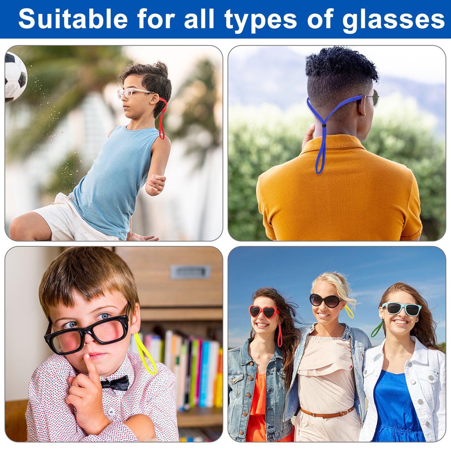 6pcs Fashion Adjustable Glasses Straps - Universal 12 -19in Chain Sport Glasses Cord Eyewear Strap Lanyard Glasses Rope