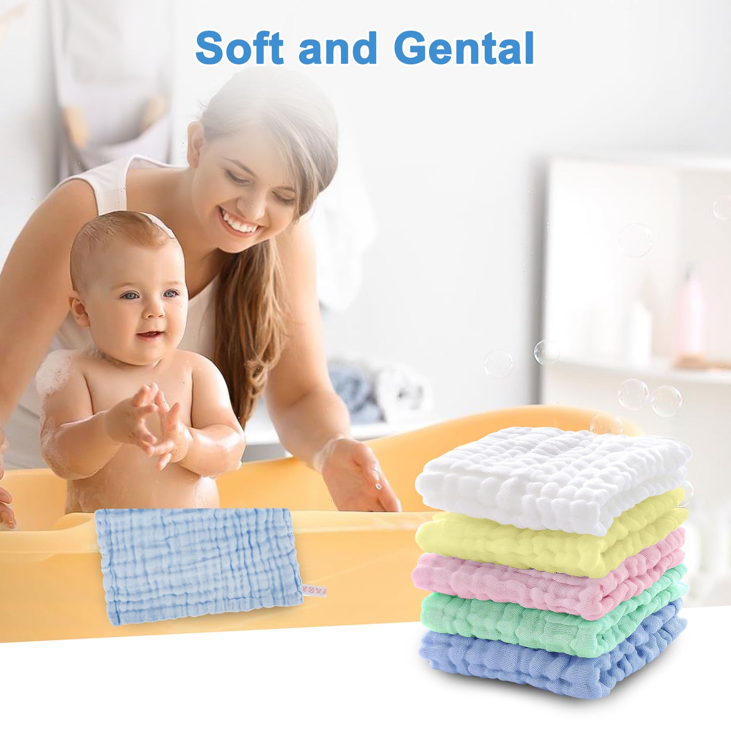 5x Cotton Baby Washcloths Bath Towel Natural Muslin Gentle Handkerchief Shower cloths