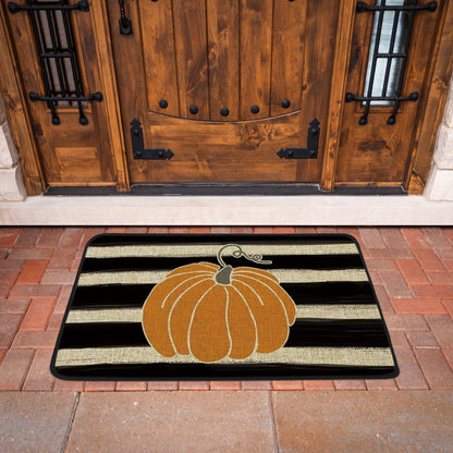 23.5''x15.5'' Non-slip Pumpkin Floor Mat - Mode Fall Thanksgiving Stripe Decorative Doormat Bath Rug Polyester Soft Absorbent Mat Carpet for Indoor Outdoor