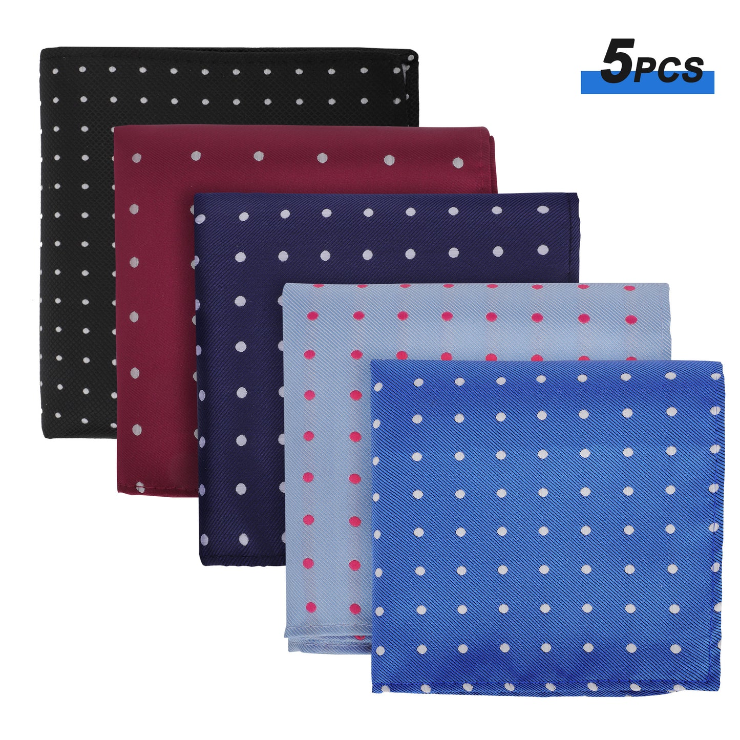 5Pcs Assorted Mens Pocket Square Handkerchiefs Set - Dot Pattern Colored Men Assorted Hankies Men Business Suit Accessories best gift for Wedding Party