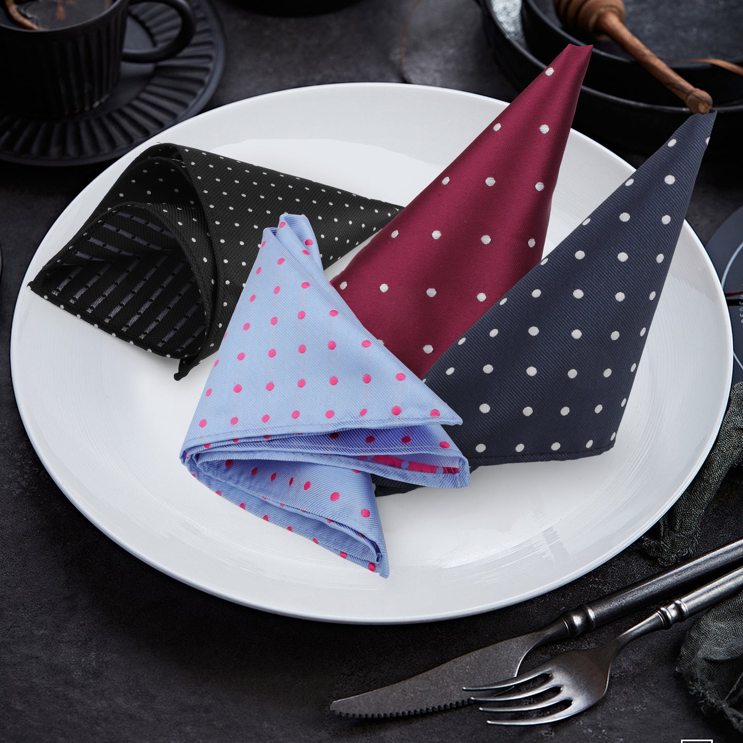 5Pcs Assorted Mens Pocket Square Handkerchiefs Set - Dot Pattern Colored Men Assorted Hankies Men Business Suit Accessories best gift for Wedding Party