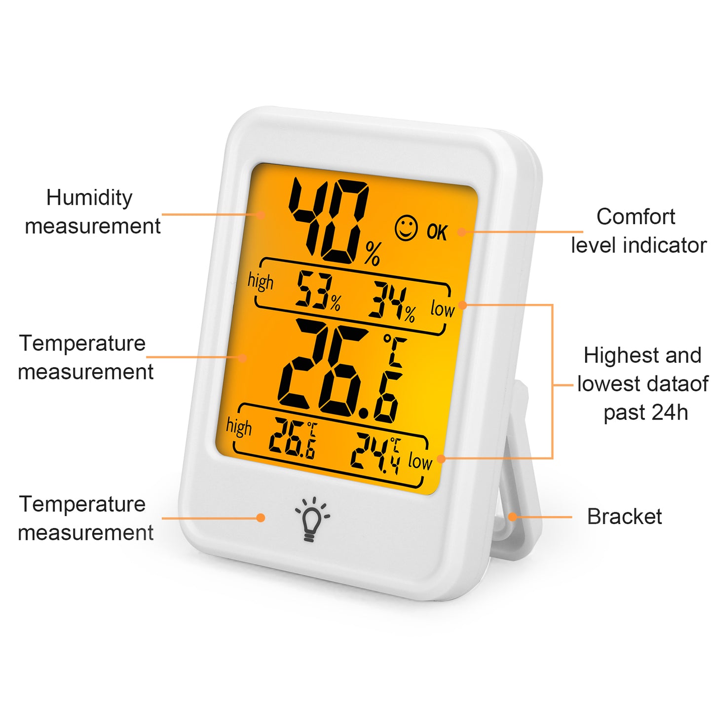 Digital LCD Indoor Thermometer - Hygrometer Humidity Meter Monitor Sensor Office with Backlight and magnet (White)