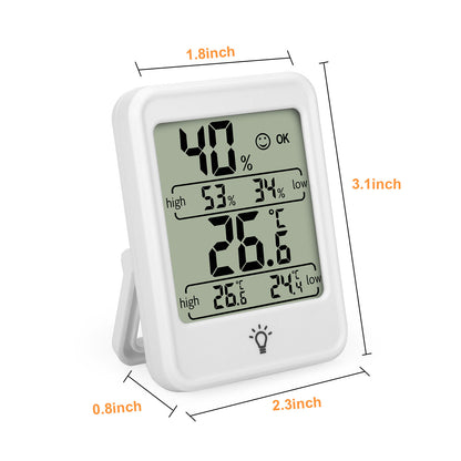 Digital LCD Indoor Thermometer - Hygrometer Humidity Meter Monitor Sensor Office with Backlight and magnet (White)