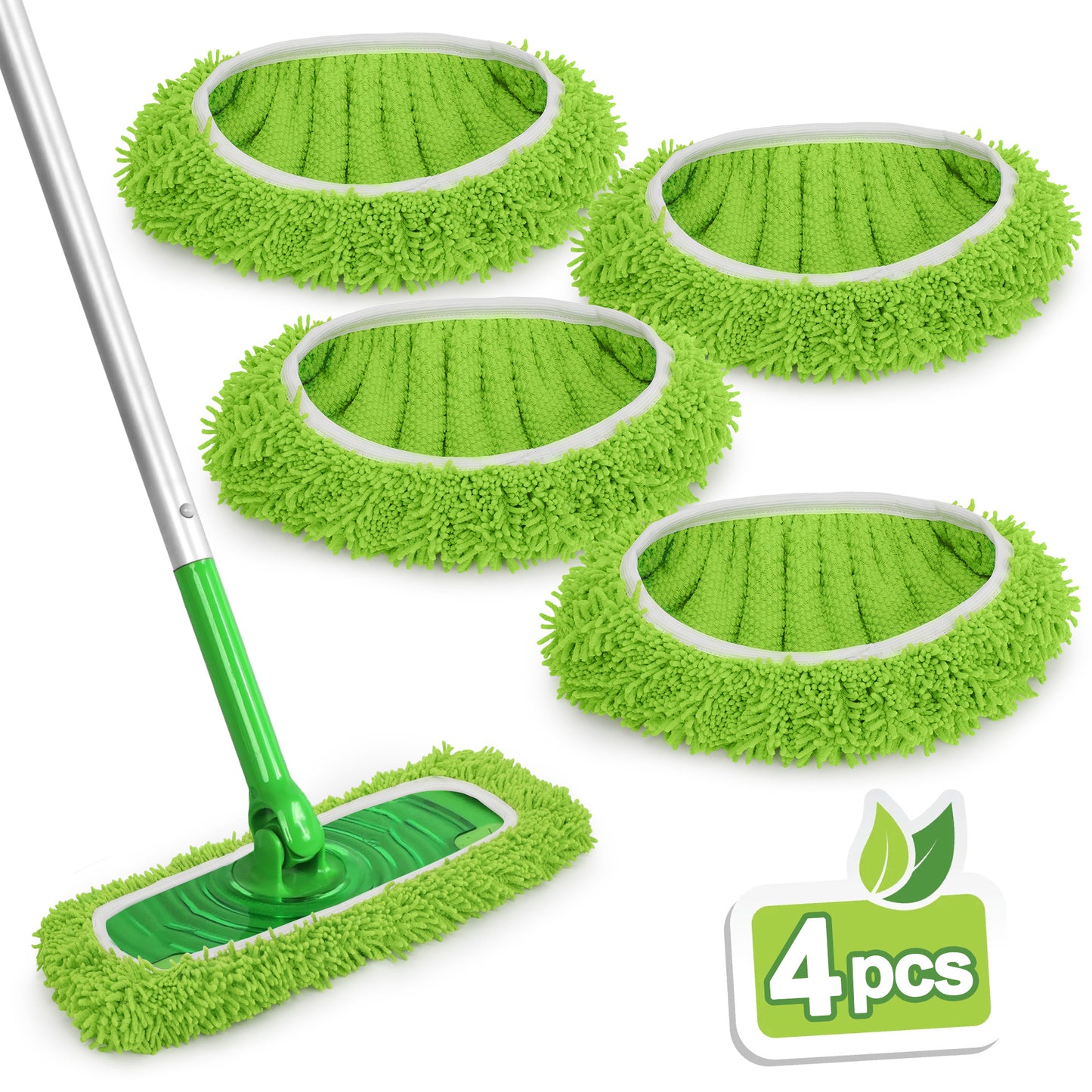 4Pcs Reusable Microfiber Mop Pads Refill for Swiffer Sweeper - Washable Mopping Cloths  Wet Pads Dry Sweeping Cloths for Household Cleaning Mopping Dry Sweeping (Mop is not Included) Green