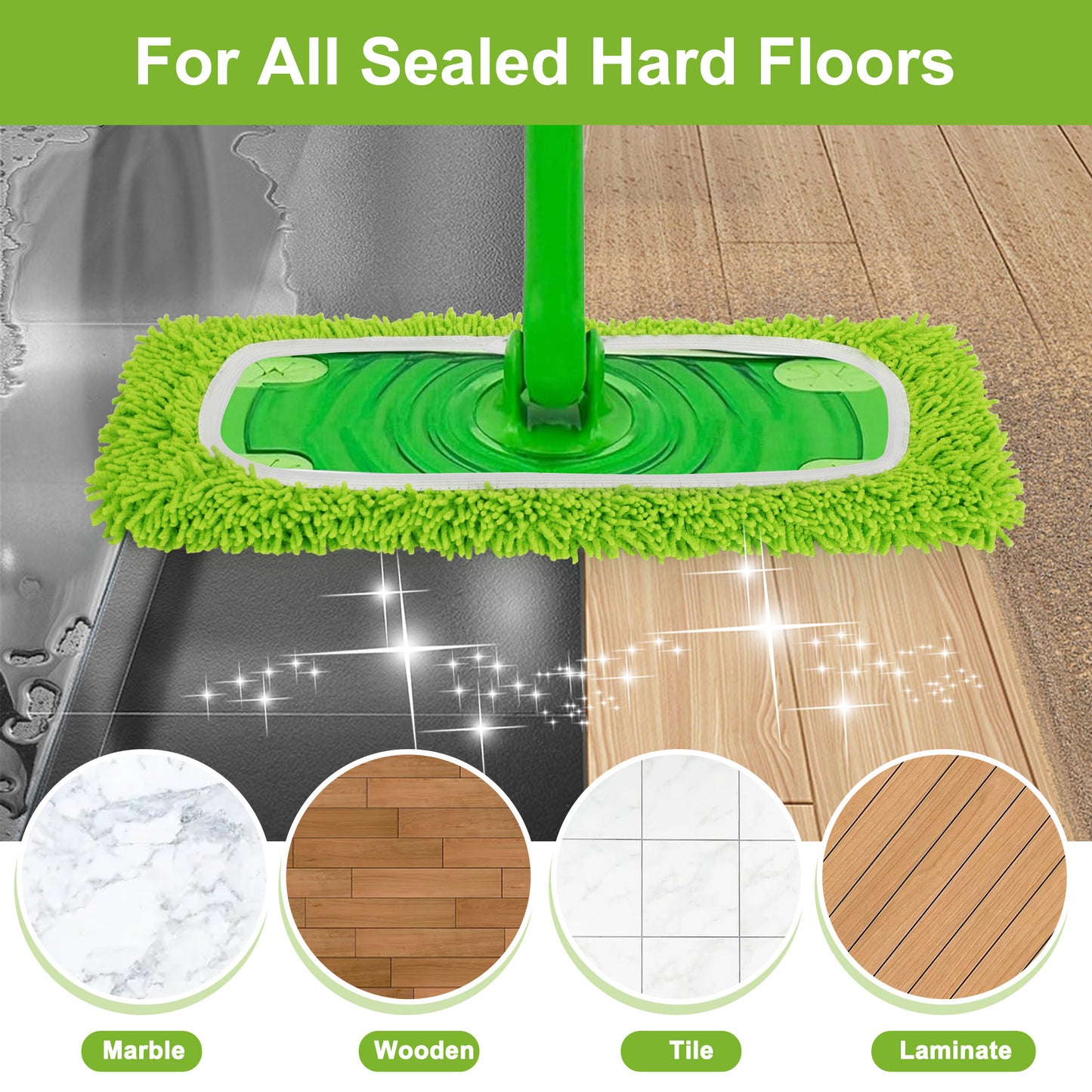 4Pcs Reusable Microfiber Mop Pads Refill for Swiffer Sweeper - Washable Mopping Cloths  Wet Pads Dry Sweeping Cloths for Household Cleaning Mopping Dry Sweeping (Mop is not Included) Green