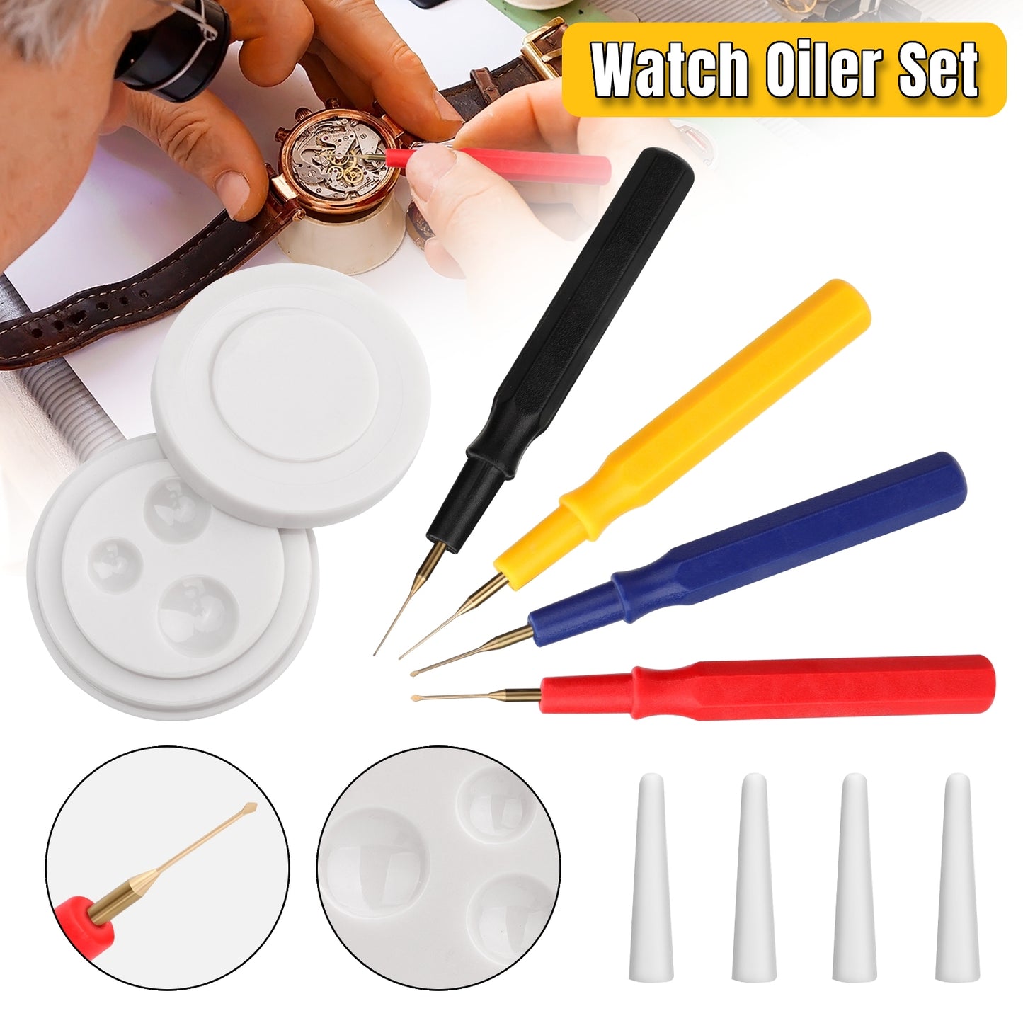 Precision Watch Oiler Set - 4 Different Size Oiler Pen Needle With 1 Oil Cup Ideal for  Watchmaker Watches Clocks Repair