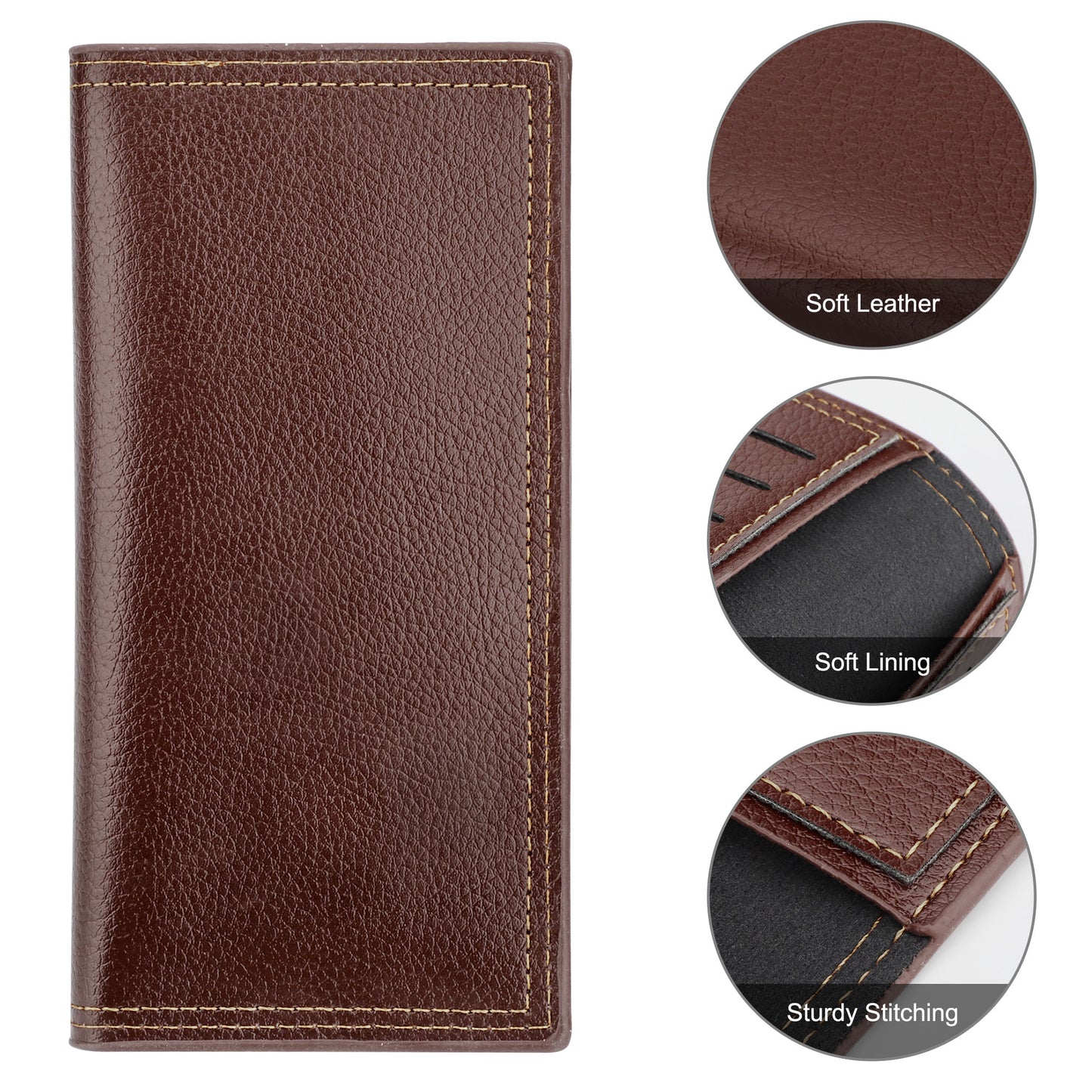 Men's PU leather wallet Money Clip - Fashion Long Wallet Solid Color Men Open Purse Multiple Card Slots Pockets ID Card Clutch Bifold Purse (Brown)
