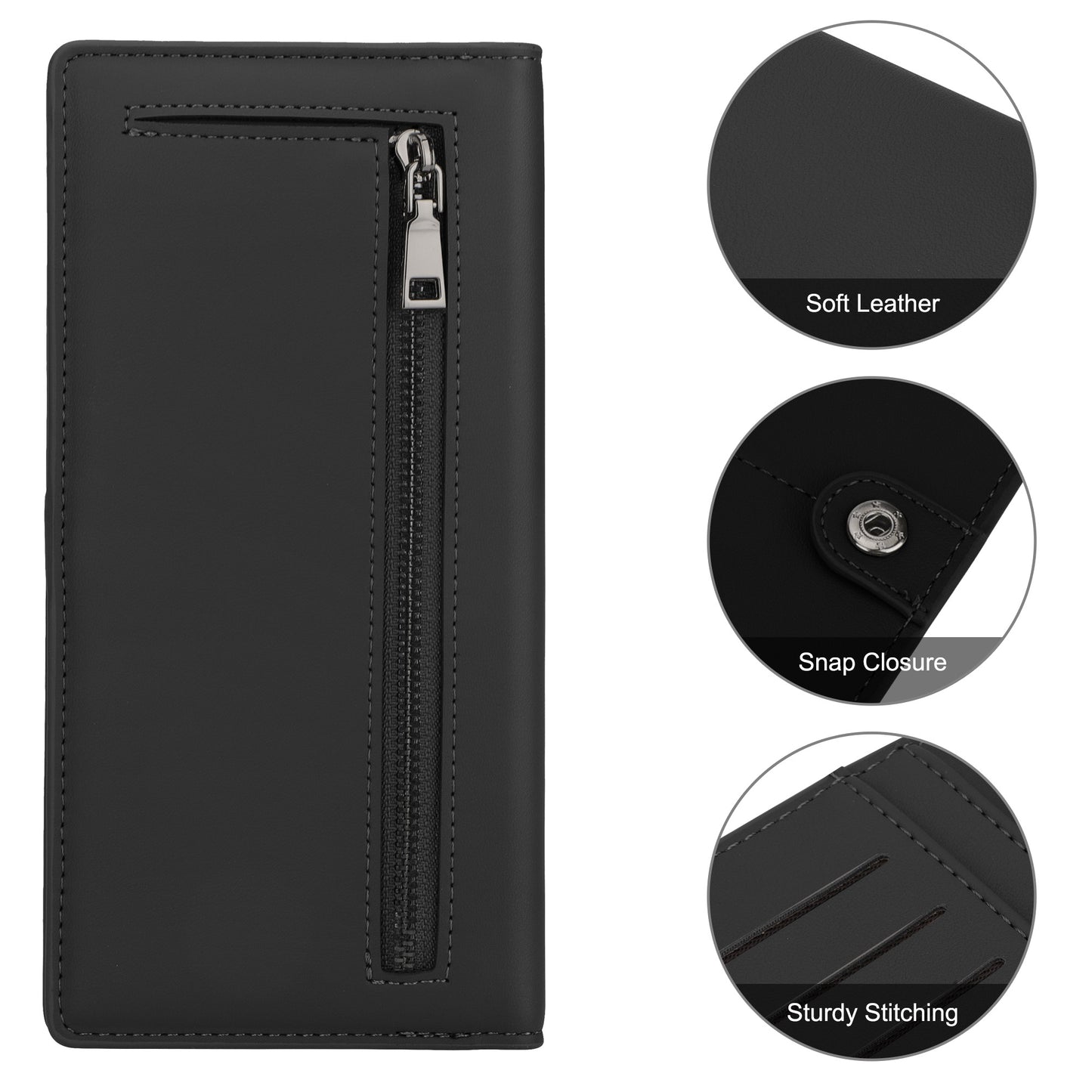 Ultra Slim long wallet - PU Leather Credit Card Holder Bifold Clutch Wallets for Women Men (black)