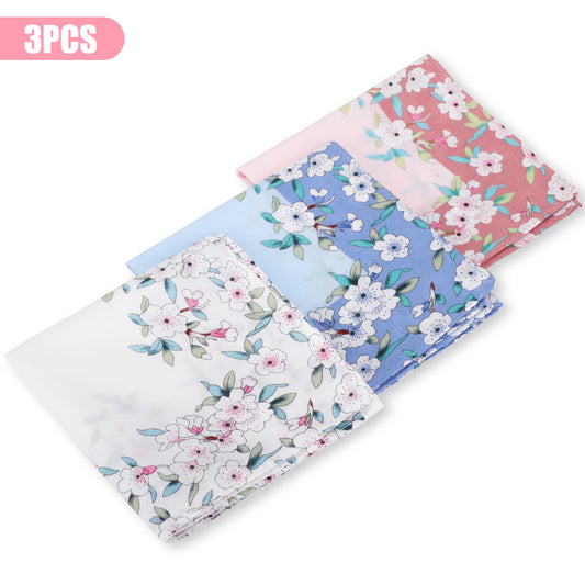 3Pcs Classic Floral Print Pocket Square Handkerchiefs - Ladies Cotton Washable 18x18" Handkerchiefs Cherry Blossoms Hanky Pocket Square