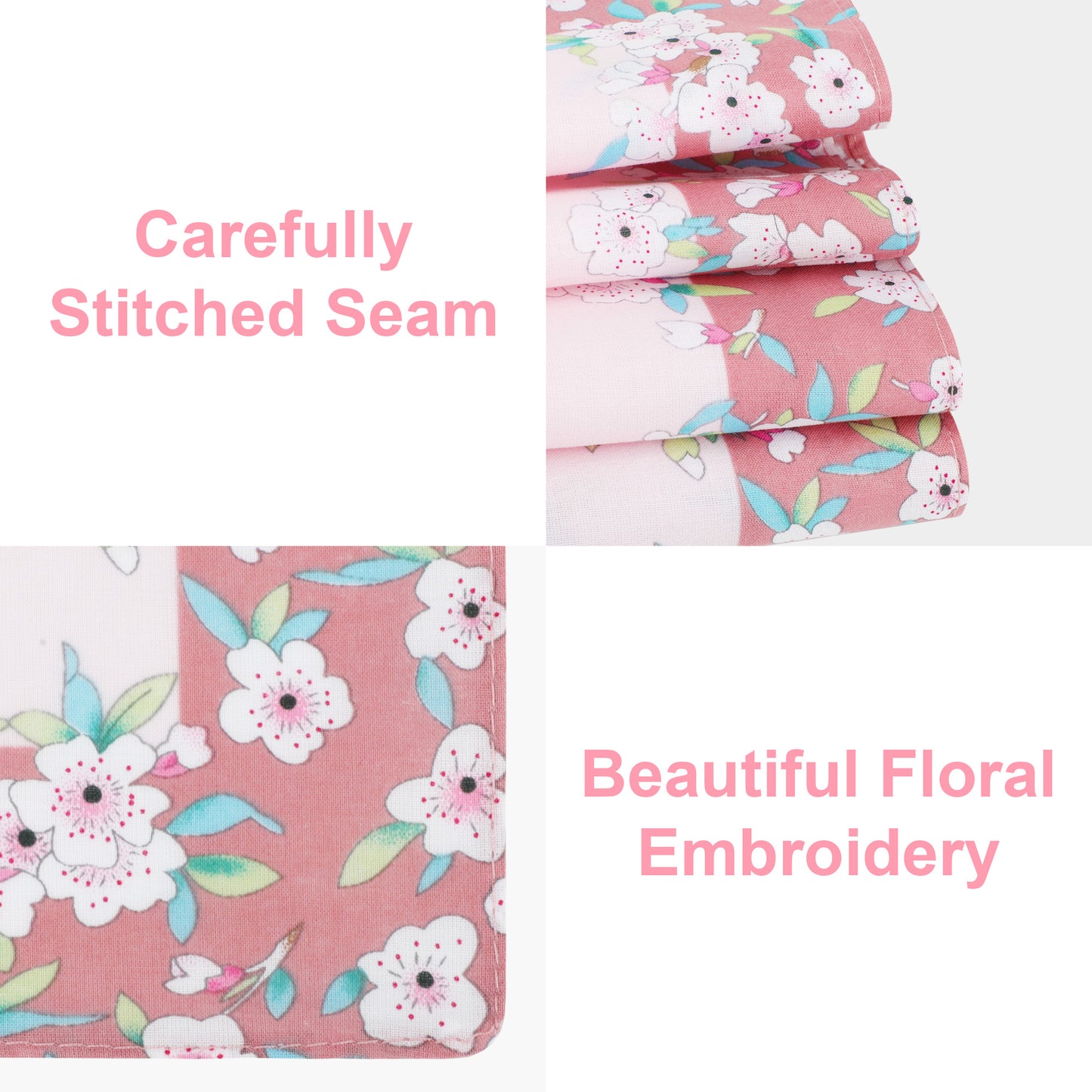 3Pcs Classic Floral Print Pocket Square Handkerchiefs - Ladies Cotton Washable 18x18" Handkerchiefs Cherry Blossoms Hanky Pocket Square