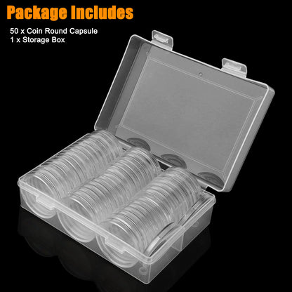 50Pcs Clear 40.6mm Coin Holders Capsules - Transparent Coin Capsules Set with Storage Box,Coin Collection Case for Coin Collection Protection Coin Preservation