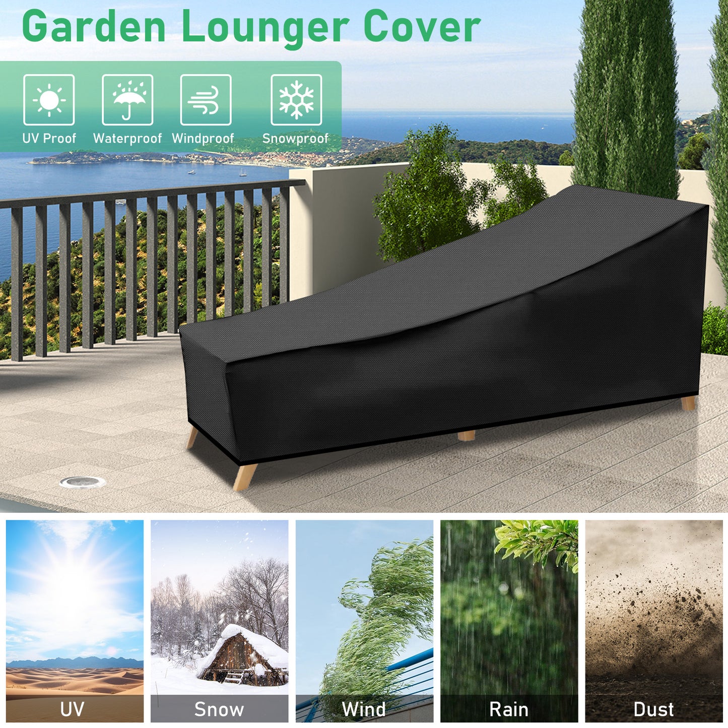 Waterproof Outdoor Furniture Chaise Lounge Chair Cover - Anti-Dust Garden Patio Deck Chair Cover Folding  Furniture Cover UV Cover for Outdoor Yard