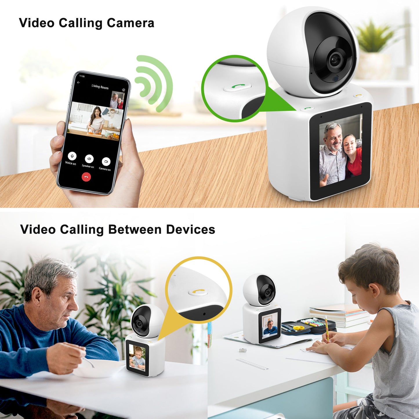 Two-Way Video Camera, 2.8'' 1080p HD Screen, Night Vision, Motion Detection for Baby, Elderly