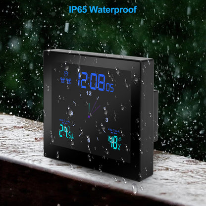 Digital Waterproof Clock - prefer bathroom with Alarm Shower Timer with Dynamic Dashboard,Large Led Screen 3 Backlights Waterproof IP65 Wall Clock with Temperature Humidity Display and Exceed max/min with Suction Cup ( No drilling required ), White