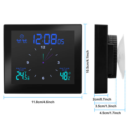 Digital Waterproof Clock - prefer bathroom with Alarm Shower Timer with Dynamic Dashboard,Large Led Screen 3 Backlights Waterproof IP65 Wall Clock with Temperature Humidity Display and Exceed max/min with Suction Cup ( No drilling required ), White